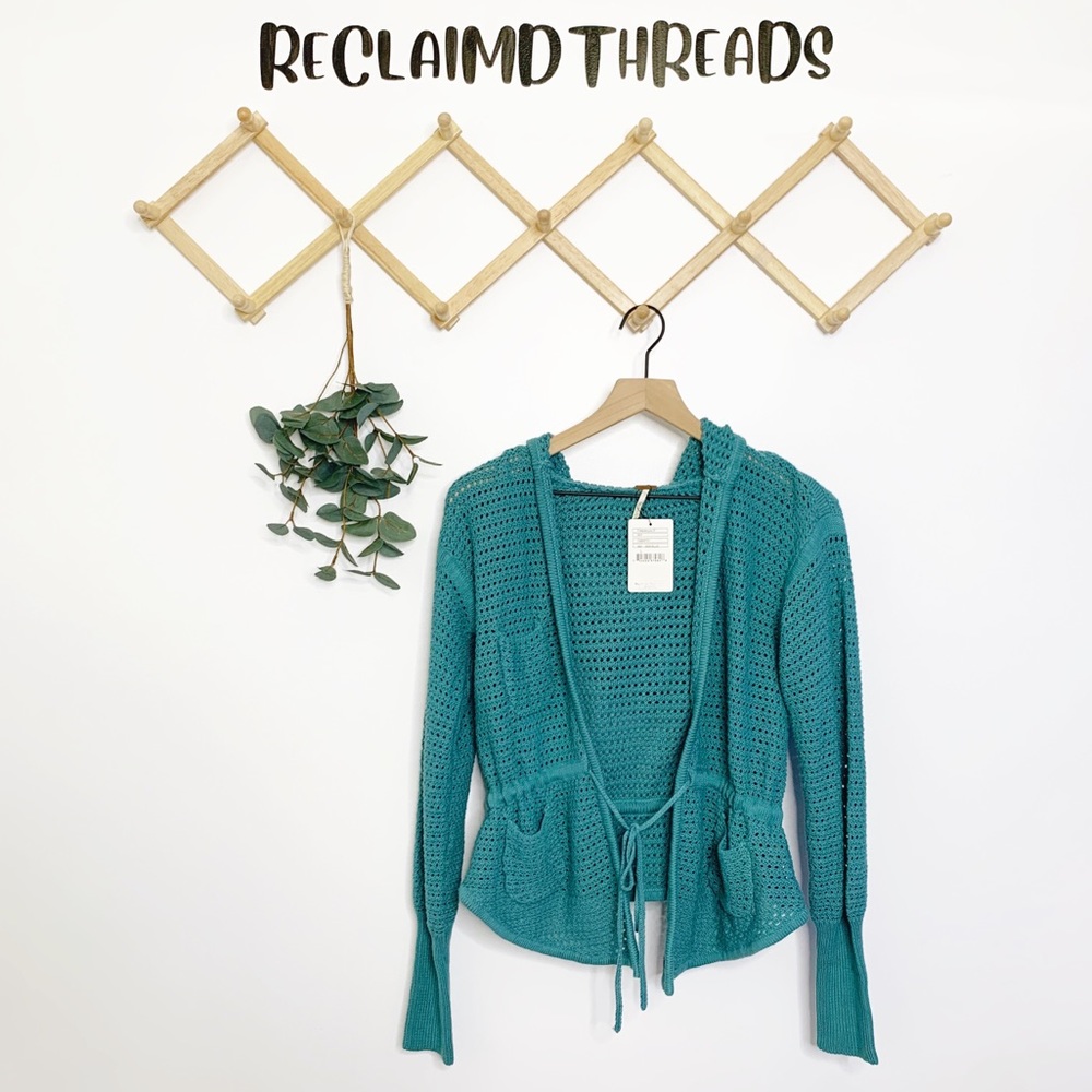 Free People crochet knit hooded cardigan